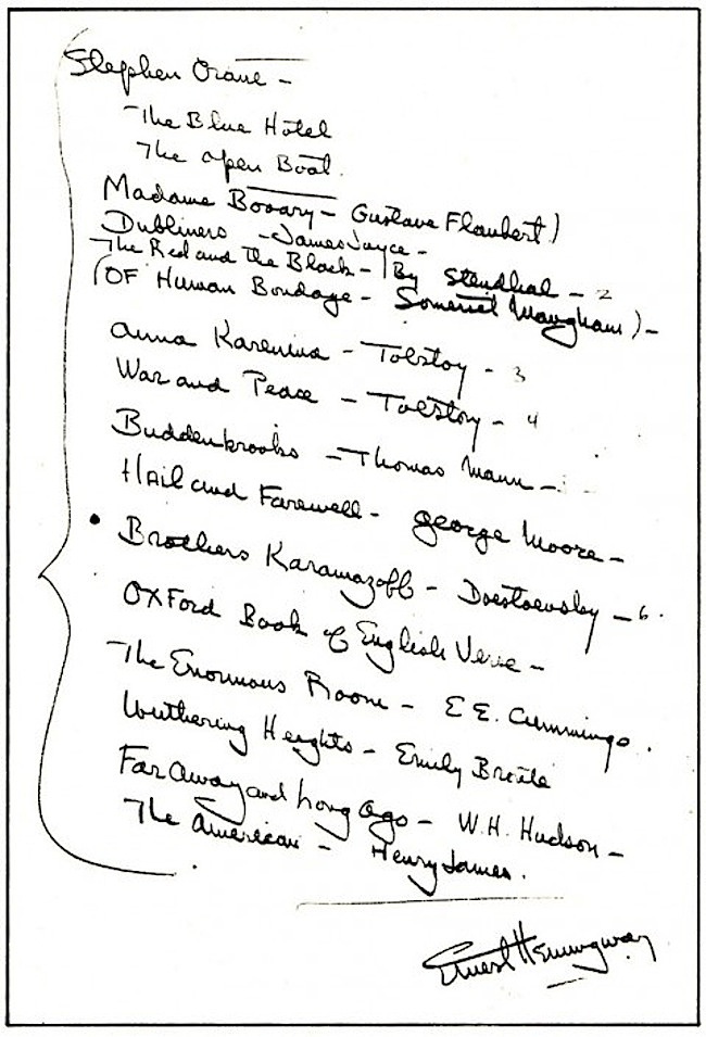 hemingway-reading-list