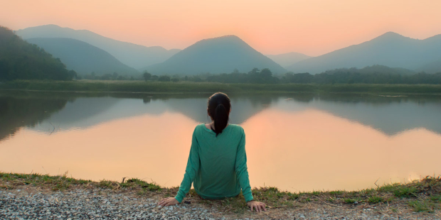 web3-woman-alone-solitude-mountains-lake-sunset-silence-shutterstock